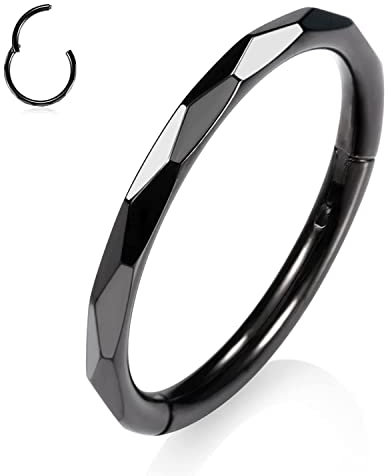 16G Conch Creolen Septum Schmuck Schwarzer Nasenring Creolen Daith Ohrringe Chirurgenstahl Higned Segment Nahtloser Clicker Ring Helix Knorpel Rook Lobe Piercing Schmuck 8mm Rhombus Cut Form