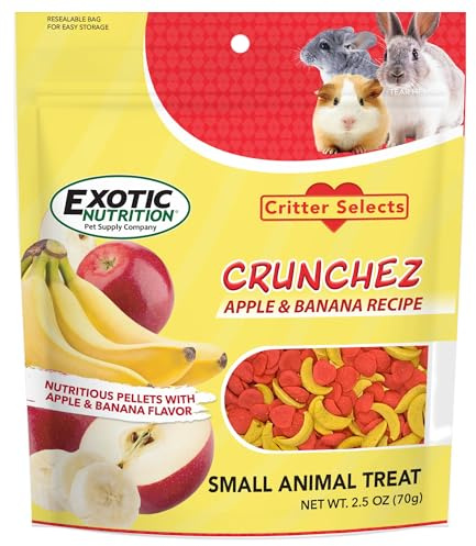 Crunchez Apple and Banana - Crunchy Fruit Flavored Treat Bites - Sugar Gliders, Squirrels, Marmosets, Prairie Dogs, Hamsters, Chinchillas, Exotic Birds, Rabbits, Guinea Pigs, Degus, Small Pets