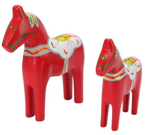 Cyrank Set von 2 schwedischen hölzernen Dala Pferd Figur, 9.3 /7.3 Hand gemalt Dala Pferd Geschenke National Stil Dalecarlian Pferd Statue Figur Tier Dekor Skulptur für Ornamente Dekoration
