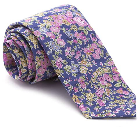 Cravatta Liberty Tatum Blu Fiori Rosa Celeste e Gialle, blu cielo, Taglia unica