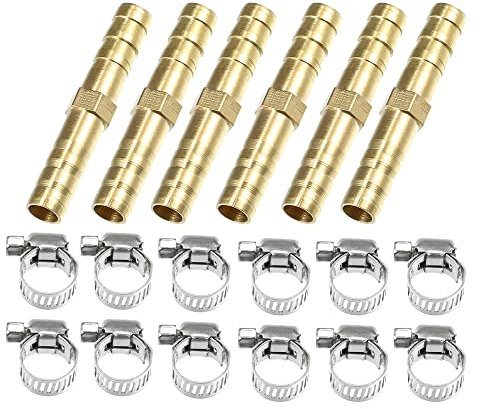 A ABSOPRO 6 Set Giunti per Tubi 6mm 2 Vie I Forma Tubo Barb Ottone Adattatore con 12 Morsetti