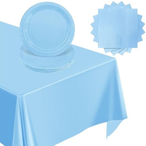 37Pcs BabyBlue Tableware Party,Easter Blue Paper Dinnerset,BlueBaby Boy First Birthday Napkins,Pale Blue Paper Plates and Napkins,Tablecover for Birthday,Baby Shower,Kids Easter Party Table Decor
