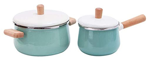 NMNMNM Marmite en céramique Pot à Lait 2 pièces en Fonte émaillée avec poignée en Bois, marmite à revêtement antiadhésif, Facile à Nettoyer, Rose (Couleur : Rose)