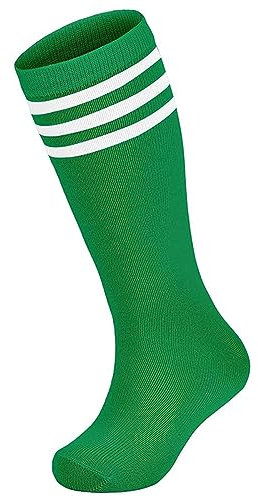 Zando Unisex Fußball Socken Kinder Sportsocken Tennissocken Baumwolle Kniestrümpfe für Jungen und Mädchen 3-6 Jahre Grün Weißer
