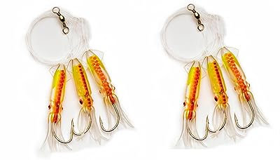 Set 2 Dorschvorfächer von Behr Gummi Octopus 3 Arme Leuchtend Tintenfisch Norwegen fertig montiert Länge 150cm, Hakengröße 6/0, Schnurstärke 0,70mm (Set # 1)