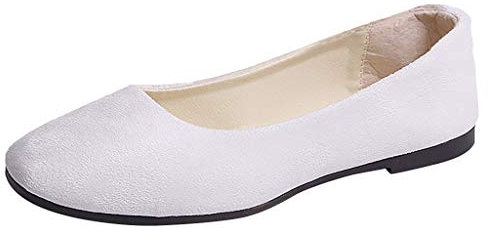 Women's Slip On Flat Walking Ballerina Shoes Casual Work Office Comfortable Cute Shoes Ladies Flat Pumps UK Size Slip On Loafers Ballet Ballerina Dolly Shoes White, 4 UK