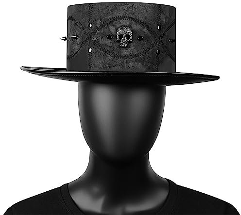 Yisawroy Steampunk Zylinder für Frauen Halloween Party Kostüm Cosplays Gothics Zubehör Schwarzer Hut für Männer mit Totenkopf Nieten Dekors Steampunk Hut für Männer Frauen, Schwarz