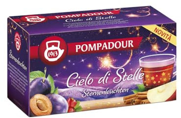 Pompadour® | Zimt- und Pflaumenfruchtmischung | Aufguss aus Apfel, Zimt, Pflaume und Nelken – 20 Filter (50 g) | Sternenhimmel-Kräutertee