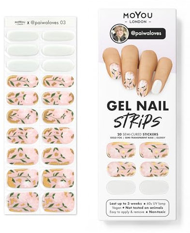 MOYOU LONDON Semi Cured Gel Nail Strips - 20 Pcs. Waterproof Gel Nail Wraps, Cures in Sunlight or UV/LED Lamp, Lasts Up to 2+ Weeks, Stretchable, Easy to Apply & Remove, Vegan & Cruelty-Free