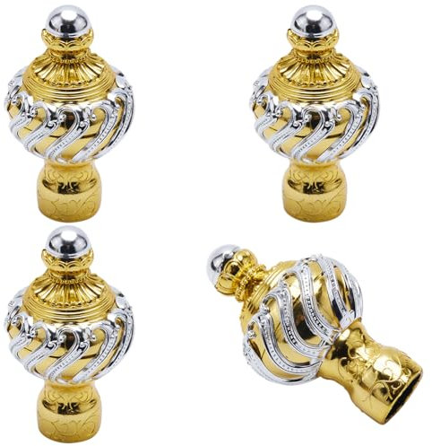 GORGECRAFT 4 Pieza de Cubiertas para Barras de Cortina,Extremos de Remates de Cortina de Plástico Dorado,Tapas Redondas para Postes de Cortinas,Cabezales de Cortina para Cortina de Oficina