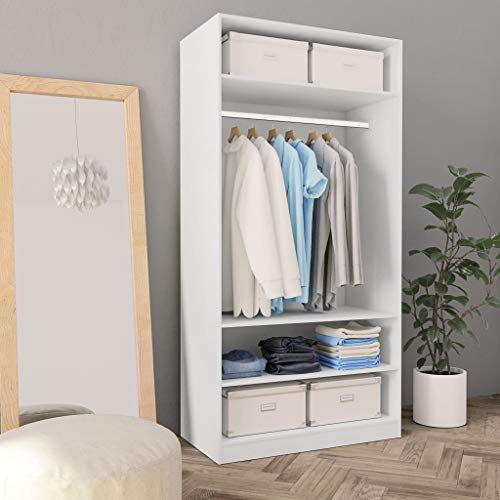 Gecheer Armadio combinato con 3 piccoli scomparti e 1 grande scomparto con asta sospesa, armadio in legno, armadio per camera da letto, armadio 100 x 50 x 200 cm (larghezza x profondità x altezza) in