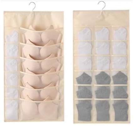 Ankang Kleiderschrank Organizer Hängend mit 30 Netztaschen, Unisex, Beige