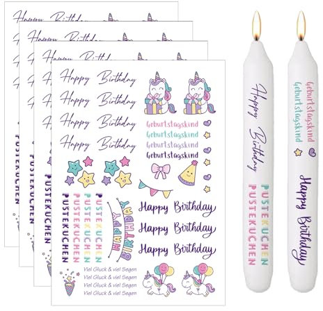 4 Stück Kerzentattoos Geburtstag, Kerzensticker, Wasserschiebefolie, Kerzen Tattoo Geburtstag, Kerzen Tattoos, Tattoo Folie Kerzen, für Gestaltung von Kerzen und Keramik, Geburtstagskerze, DIY E