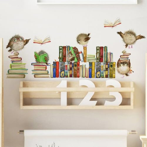HGDESIGN® Wandtattoo Wandaufkleber Eule Auf Buch Kinderzimmer Babyzimmer Arbeitszimmer Wohnzimmer Schlafzimmer Kind Baby Junge Mädchen Wandsticker Selbstklebend Wanddeko (B)
