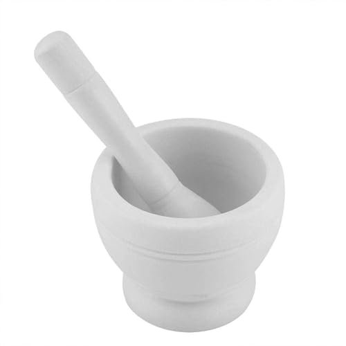 Generic Mortaio Con Pestello in Plastica Lucidato, Bianco, Ø 11 x 9 cm, per Macinare Spezie, Aglio, Noci, Erbe Aromatiche, Pesto, Mortaio e Utensile da Cucina