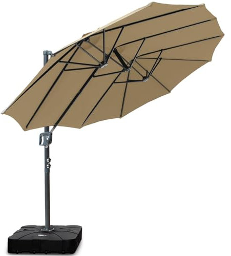 RANSENERS Ampelschirm Oval 400 x 240 cm, Doppelsonnenschirm, 12 Streben, 360° Drehbar, Neigbar 0°-90°, Extra-Dicker Gewebe, UV50+, für Garten, Terrasse, Cafe, im Freien (Beige)