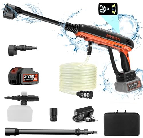 Idropulitrice a Batteria, Idropulitrice Mobile Cordless 21V Max 40Bar Con Batteria 4.0Ah*1, Idropulitrice Portatile, Ugello Multispray 6 in 1, Tubo 6M Per Auto, Patio, Finestra, Prato, Piscina