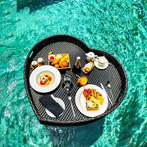 Schwimmendes Tablett für Pool, schwimmender Billardtisch, schwimmender Getränkehalter für Pool, schwimmende Bar für Pool, Rattan-Frühstückstablett auf dem Wasser, schwimmendes Serviertablett (schwarz