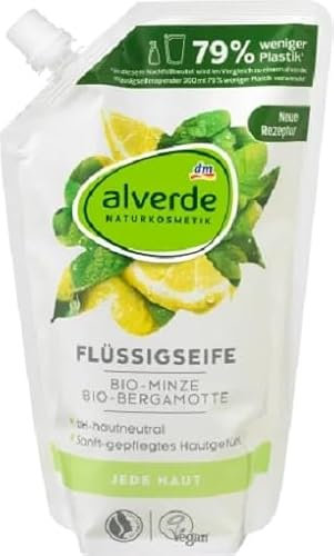 alverde NATURKOSMETIK Flüssigseife Bio-Minze, Bio-Bergamotte NACHFÜLLBEUTEL 1x500 ml