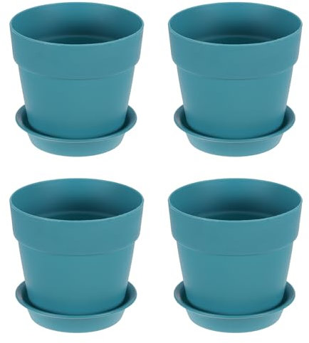 PATIKIL 4.3 Inch/11cm Plastic Plant Pots, 4 Pack Flower Pot Planters with Drainage Holes and Tray for Home Decor Indoor Plants, Sky Blue