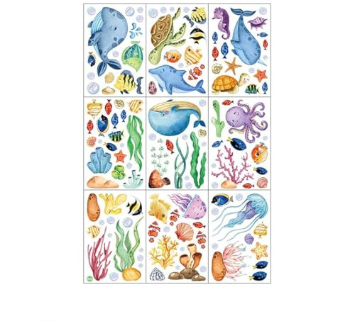 9 Blätter Fensterbilder Sommer Fensterbilder Selbstklebend Meere Kinder Buntes Tier Window Stickers Doppelseitige Statische Aufkleber für Fensterdekorationen Baby Dusche Party Zubehör (Meere)