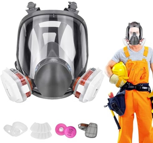 Respiratore facciale con filtri, Respiratori industriali - Maschera a pieno facciale Industrial 6800 con filtri | Lente antiappannamento, respiratore facciale a specchio ad alta definizione per la lav