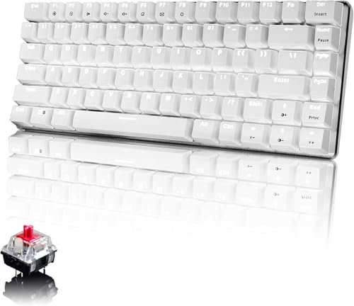 AJAZZ Mechanische Gaming-Tastatur, USB verkabelt 82 Tasten Anti-Ghosting Gaming-Tastatur weiß beleuchtet Backlit, Mechanical Keyboard Kompakt Ergonomisch, Schalter Rot, Weiß