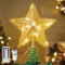 JOIEDOMI 12inch Metal Christmas Star Tree Topper Radial Design, 20LED Warm White Golden Tree Topper, USB Powered Remote Control for Christmas Tree Decorations Home Holiday Xmas Party Indoor Decor