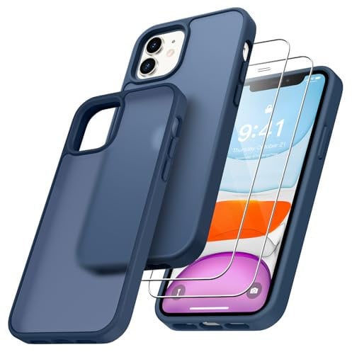 Niphabe Hard Hülle Kompatibel mit iPhone 11 mit 2 Stück Panzerfolie, Nie Vergilbung Hard PC Case Kratzresistente Rückseite Stoßfest Schutzhülle TPU Bumper Hülle 6,1'' - Dunkelblau