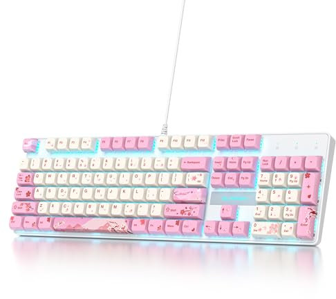 SbocKeeb Full Size Mechanische Gaming Tastatur 104 Tasten with Nummernblock,Kabelgebundene RGB LED Tastatur mit Rote Schaltern, Anti-Ghosting QWERTY Amerikanische Layout V200-Ying