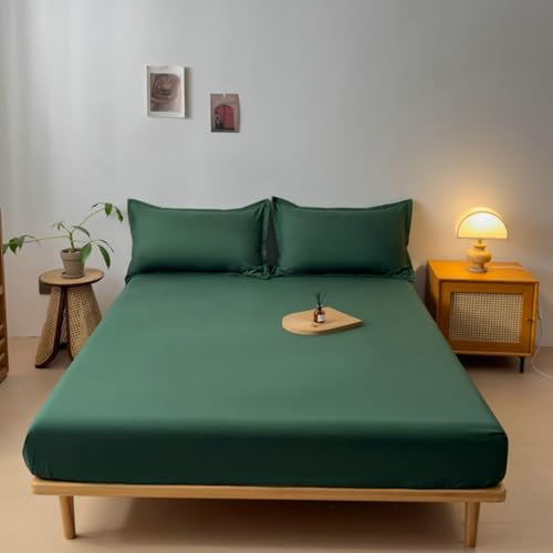 Homxi Boxspringbett Spannbettlaken,(140 x 200 cm),Spannbetttücher mit Elastisch Einfarbig Spannbett mit Grün