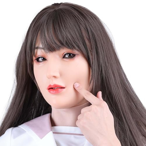 TEYVIYI Maschera in silicone femminile realistica Halloween Crossdresser maschera con sopracciglia per Drag Queen Cosplay (marrone)