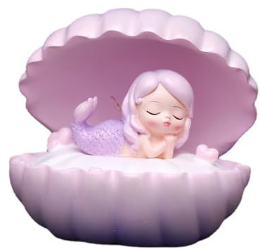 Glomora Niedliches Schönheits-Fisch-Nachtlicht, batteriebetriebenes Kunstharz, hochwertige Dekoration für Zuhause (2108 Pink Mermaid Star Lamp)