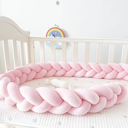 AZMAHT Culla Paracolpi Treccia Cuscini Intrecciati Paraurti Intrecciato per Bambini Paracolpi Neonato per Lettino Protezione Bordi Cuscino Coccoloso Soffice Intrecciato,Rosa,300cm