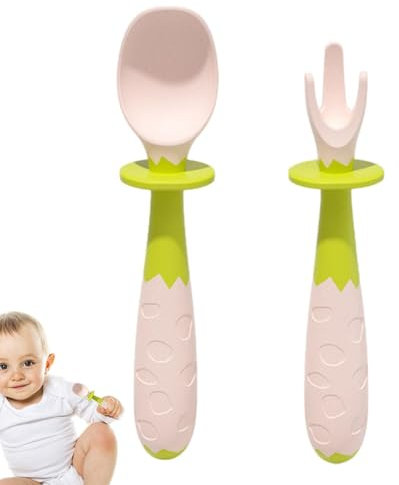 Kinder-Löffel- und Gabel-Set, Löffel und Gabel, Cartoon-Esslöffel-Gabel, Essbesteck für Kinder ab 2 Jahren, platzsparendes Entwöhnungsbesteck für Suppe, Pizza