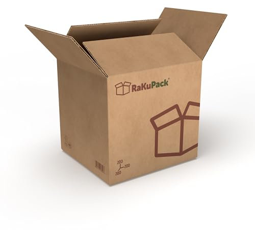 RaKuPack Versandkarton 25 Stück Faltkarton 200x200x200mm Innenmaß (20x20x20cm) Verpackungskarton bedruckt Warensendung Karton braun Faltschachtel Paket Versandschachtel Kartonage verschiedene Größen