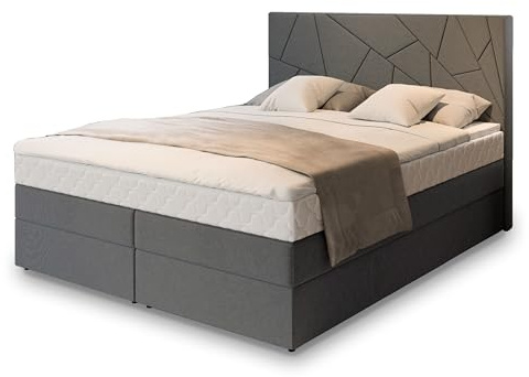 Masseno Boxspringbett TRANI 180x200 cm Komplett-Set mit Matratze und Topper, Polsterbett mit Zwei Bettkästen -Grau, INARI 94