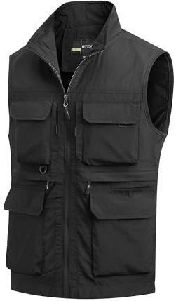 MeiLayM Herren Outdoor Weste Anglerweste mit Vielen Taschen Schnelltrocknende Sport Weste Atmungsaktiv Freizeitweste Leicht Multifunktionsweste Jagd Fotografie Ärmellos Jacke Schwarz,XL