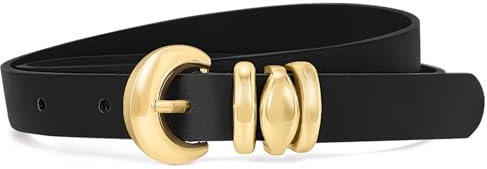 XZQTIVE Damenledergürtel in Schwarz, ideal für Jeans, Kleider, Hosen und Mäntel. Modischer Gürtel mit goldfarbenem Buckel, speziell für Frauen gestaltet