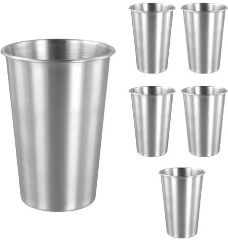 JIAYUET 6PCS 500ml Stainless Steel Cups, 17oz Metal Drinking Cups for Water Tea Coffee Juice