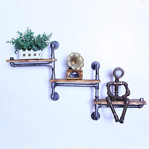 Estantes rústicos industriales para colgar en la pared con escalera flotante de madera retro, estantería rústica con 3 niveles