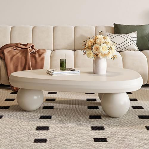 WUPDPQS Wolke Couchtisch Moderne Mitte Jahrhunderts Couchtisch Unregelmäßig Ovaler Couchtische Wolken Mitteltisch Asymmetrisch Kaffetisch für Wohnzimmer Bauernhaus (E White Large)