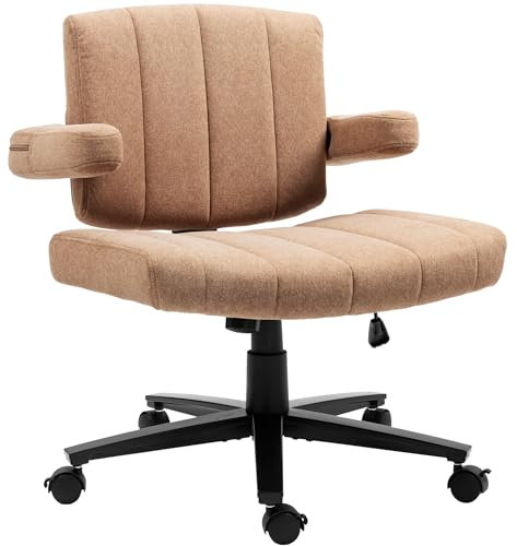 Vigosit Criss Cross Chair mit Rädern, verstellbarebreite Armlehne Criss Cross Chair, Anti-Grip-StoffKomfort Kissen Modern Style Swivel schneidersitz Stuhl für Home Vanity Desk Office (Brown)
