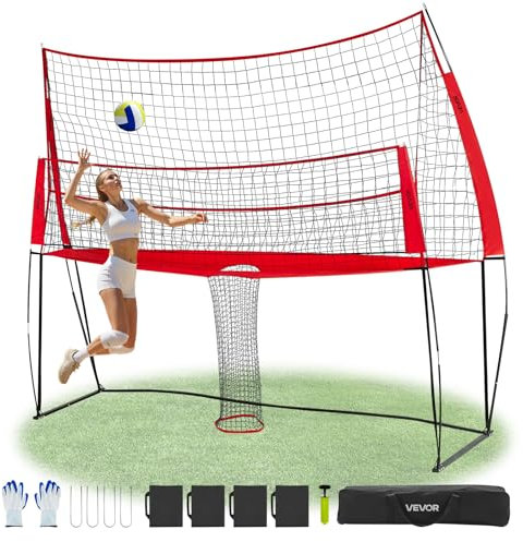 VEVOR 2 in 1 Volleyball Trainingsnetz stufenlos höhenverstellbare Übungsausrüstung (1,98-2,04 m) mit Ballrücklauf, tragbare Netzstation, einfache Einrichtung für den Innen- und Außenbereich