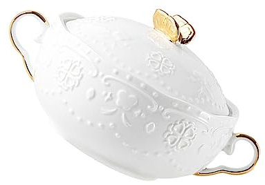 CLISPEED Sopera Blanca Con Tapa y Cuchara Cuenco De Cerámica Resistente Para Frutas y Sopas