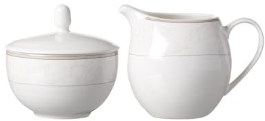Ritzenhoff & Breker Isabella Milch- und Zucker-Set 2-teilig, Milchkännchen (250 ml) und Zuckerdose (9 cm), Serviergeschirr mit floralem Dekor, Spülmaschinengeiegnet, Porzellan, Beige