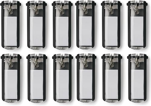 Durable Schlüsselanhänger Key Clip, einfach aufklappen & beschriften (Schwarz, 12er Set)