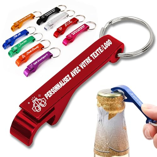QSZ 10-100 Décapsuleur Porte Cle Personnalisé en Aluminium | Personnalisable Decapsuleur avec Texte Icônes Name Approprié Cadeaux pour Fêtes Anniversaires Mariages Activité