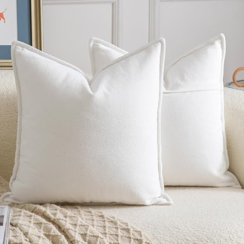 Madizz 2er Set Chenille Dekorativ Weiß Kissenbezüge Weiche neutrale Wurfkissen für Sofa Boho Akzent Zierkissenbezüge für Schlafzimmer Wohnzimmer Modernes Zuhause Dekor 50x50 cm
