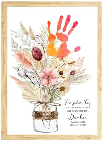 Abschiedsgeschenk Erzieherin, Abschied Geschenk Kindergarten Kita Krippe Hort Handabdruck Bild Blume Blumenstrauß Danke Dankeschön Idee (mit Rahmen)